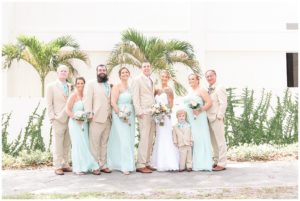 beige and teal wedding party