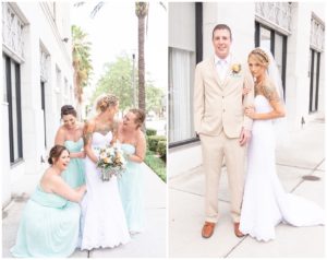 beige and teal bridal party