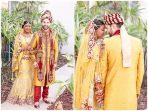 gold and red hindu wedding bride and groom