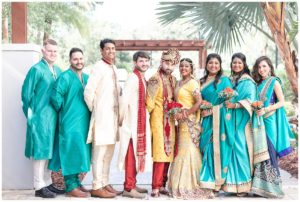 gold and red hindu wedding bridesmaids